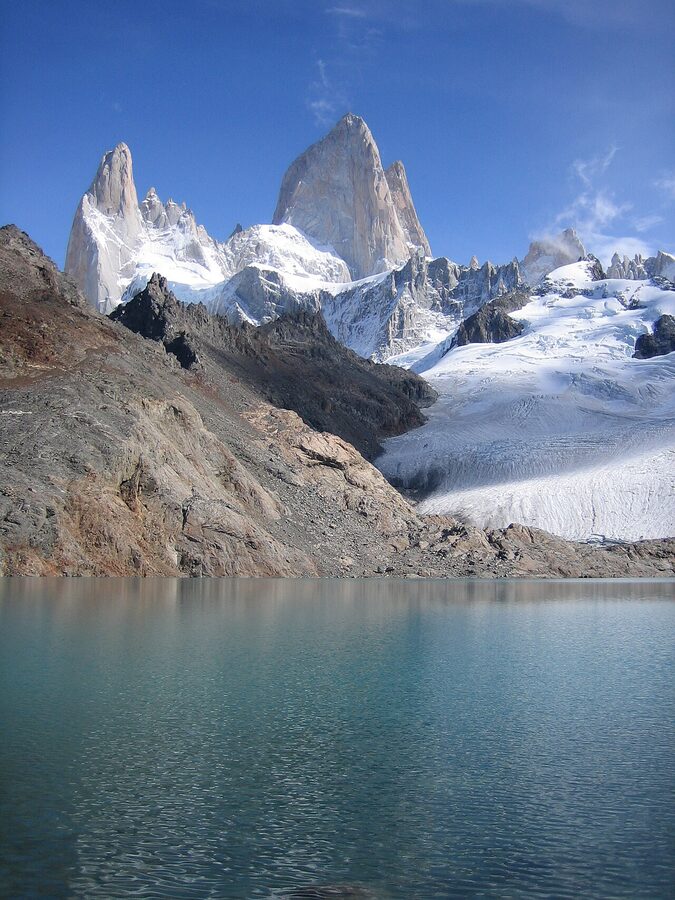 Mount Fitz Roy granite spires under clear sky in Argentine Patagonia