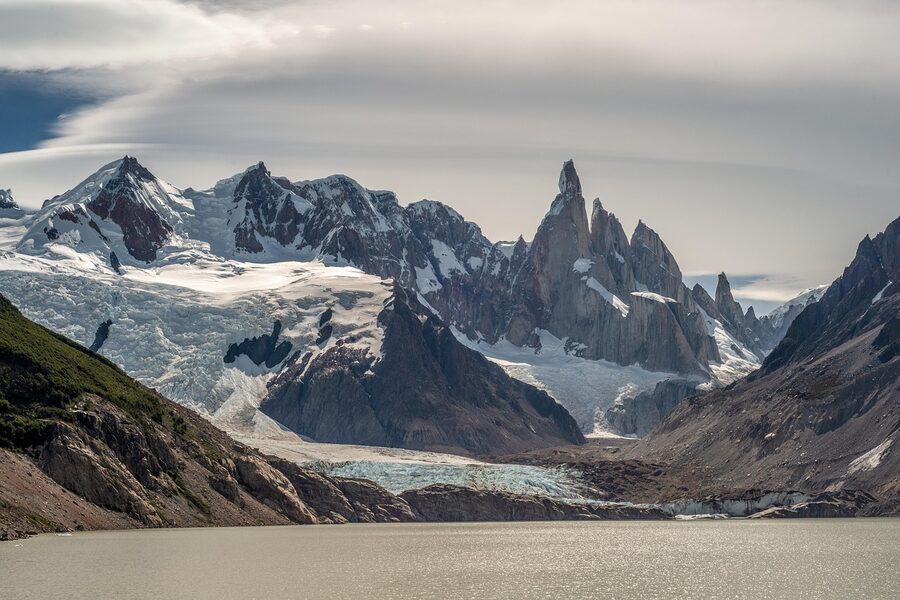 Cerro Torre rising above a glacial lagoon in Patagonia