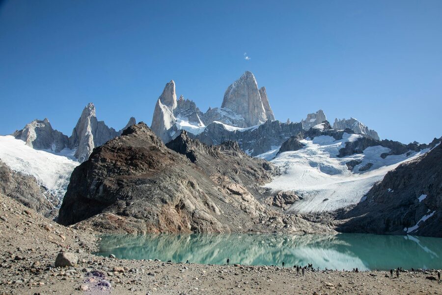 Mount Fitz Roy reflected in the still water of Laguna de los Tres, Patagonia