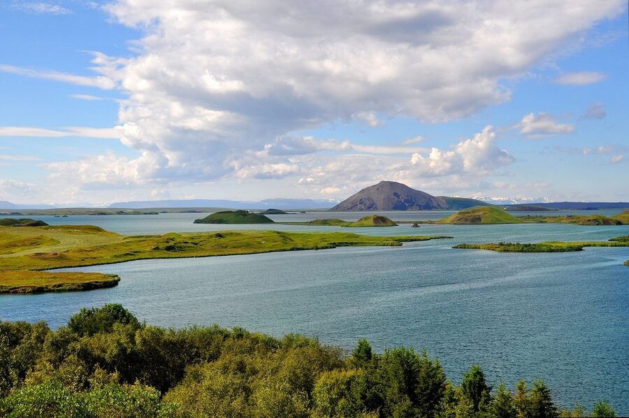 Volcanic landscape and horizon at Lake Myvatn, Iceland