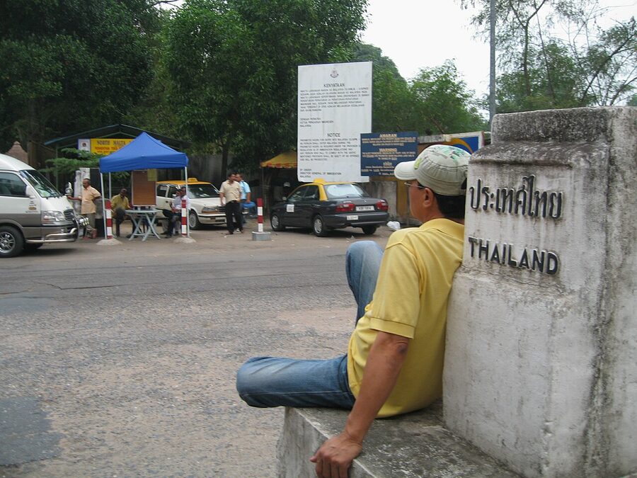 A stone marker on the Malaysia-Thailand land border