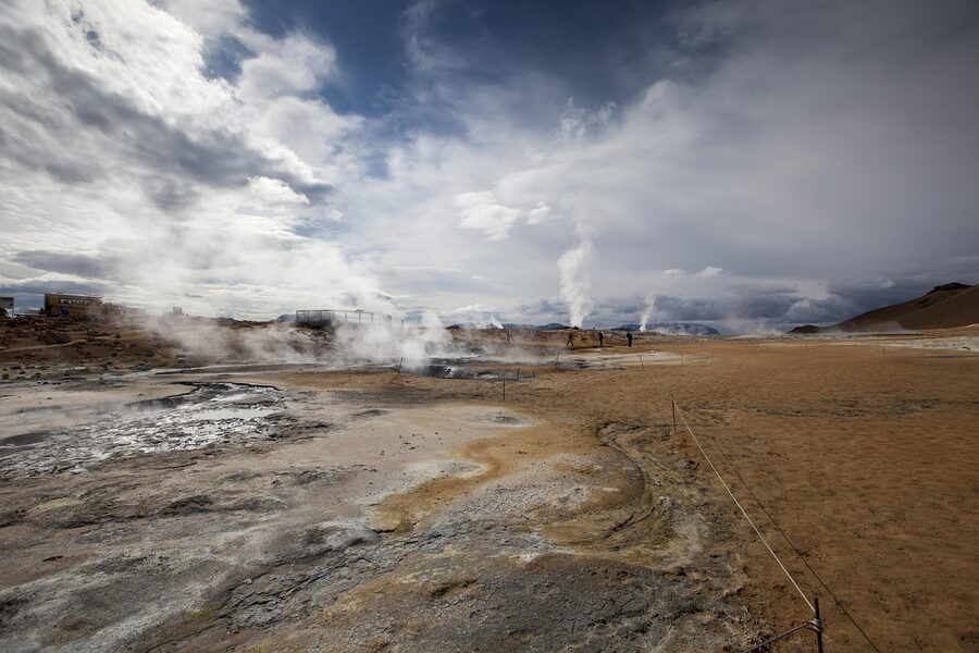 Boiling mud and sulphur pits at Namaskard near Lake Myvatn