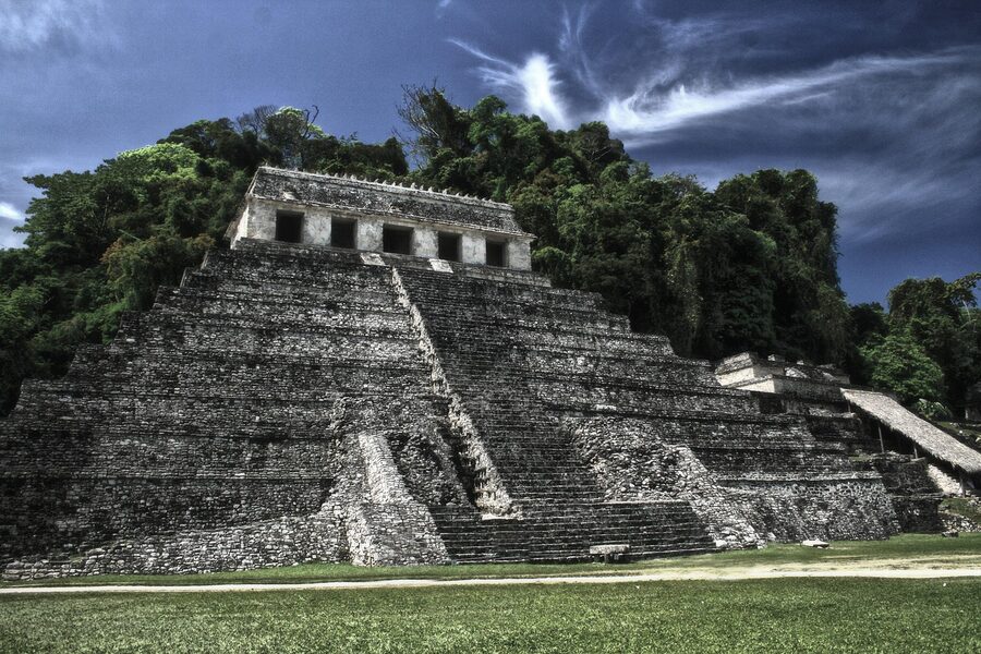 The Palenque Mayan pyramid in the Chiapas jungle, Mexico