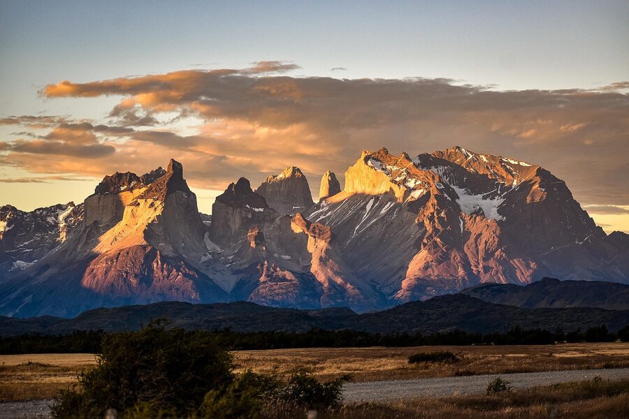 Patagonian mountains in early morning sunset light