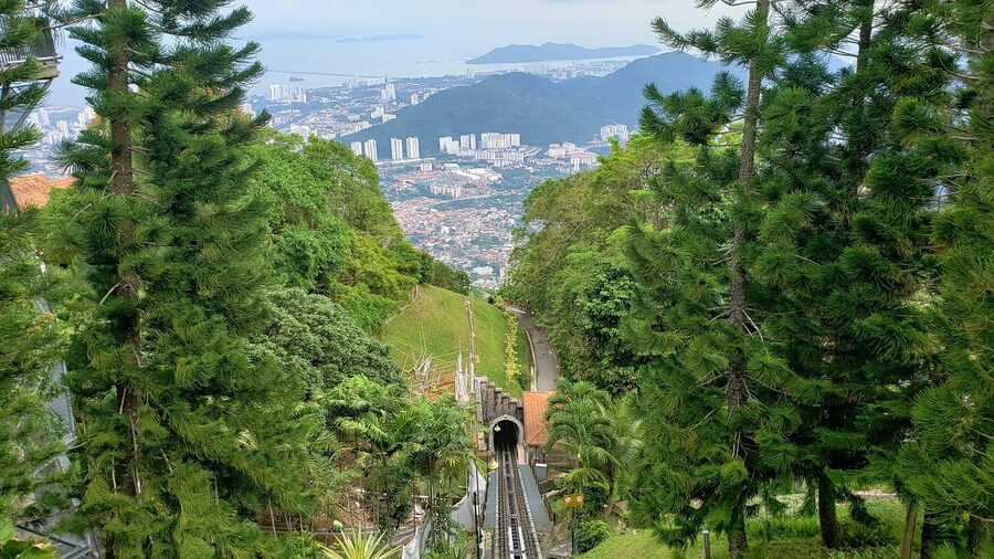 Cable car ascending Penang Hill, Malaysia