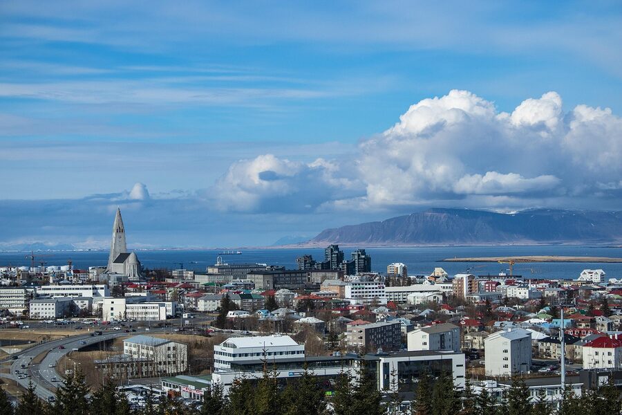A panoramic view of Reykjavik with the Perlan dome