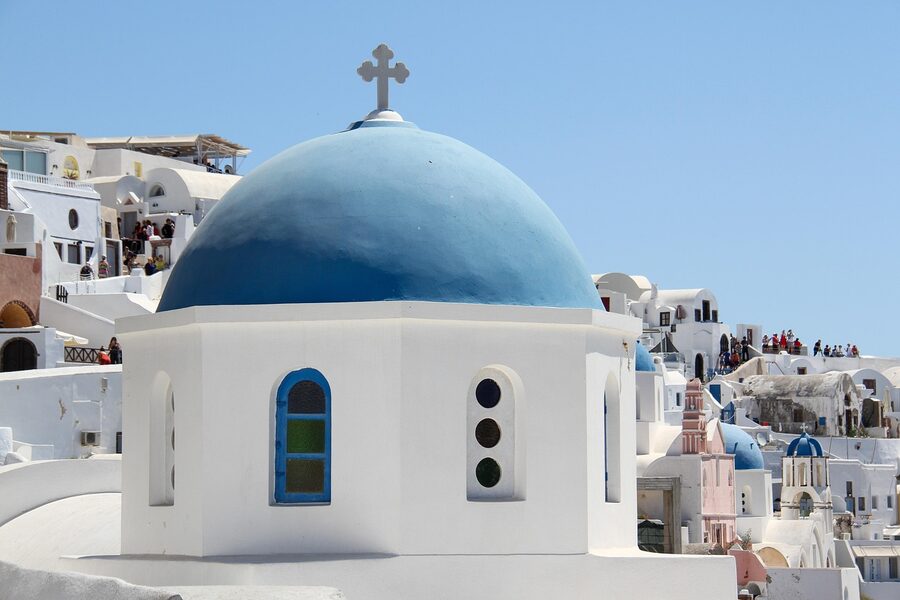 Whitewashed cliffside village of Oia on Santorini, Greece