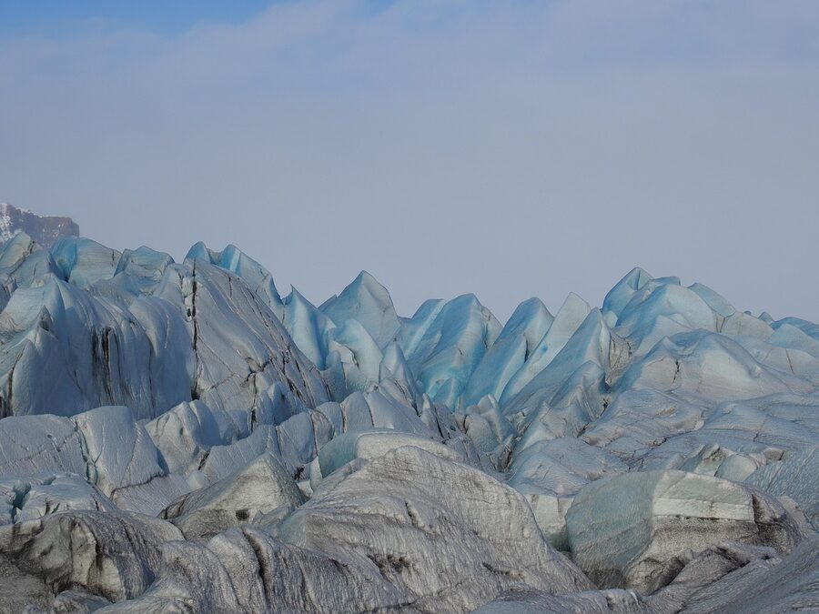 Skaftafellsjokull glacier ice cave and lake in Iceland