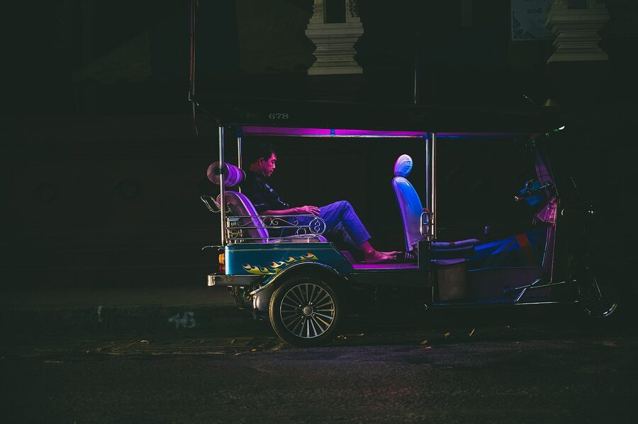 A tuk-tuk three-wheeled rickshaw in Thailand