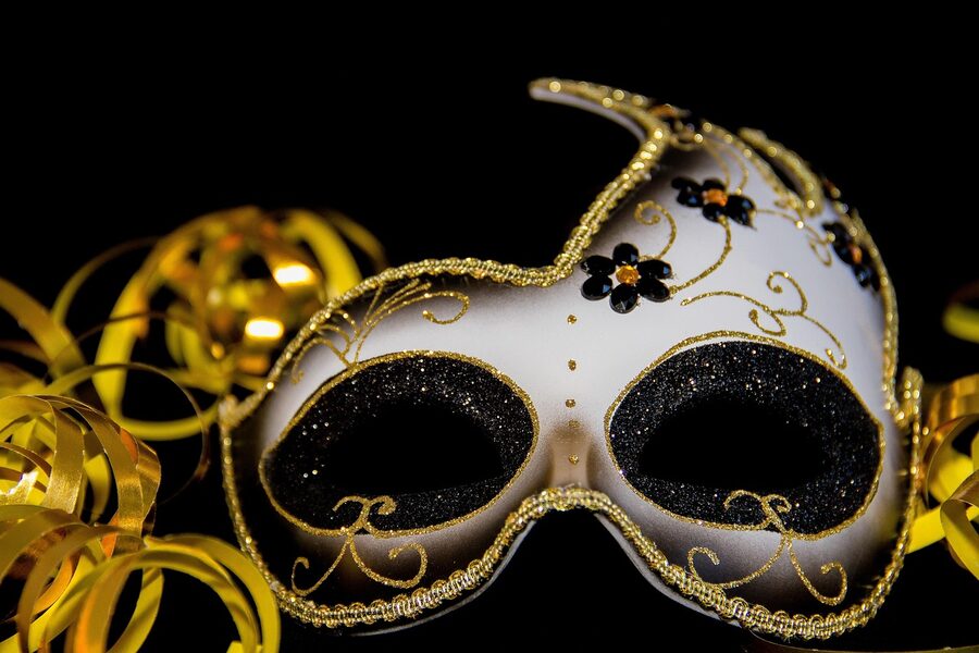 A Venetian mask at the Venice Carnival in Italy