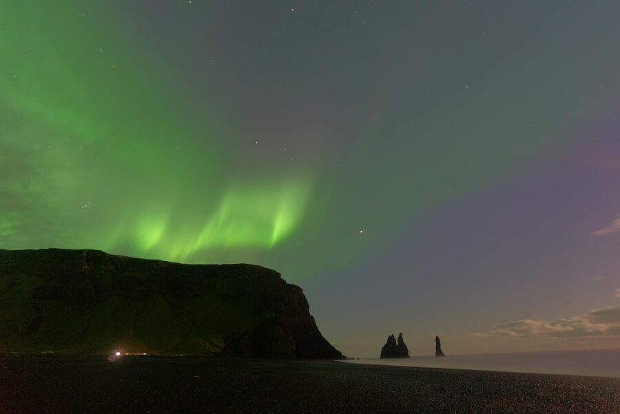 Aurora Borealis illuminating the night sky at Vik i Myrdal, Iceland